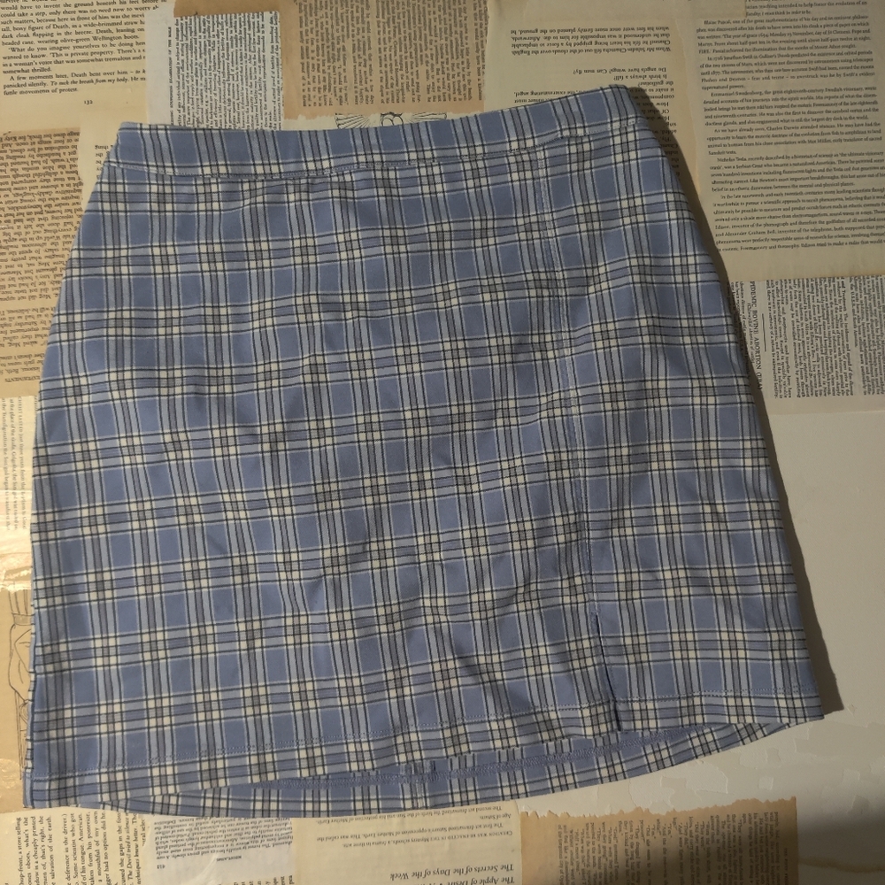 Periwinkle Baby Blue Plaid Mini Skirt with Micro Slit